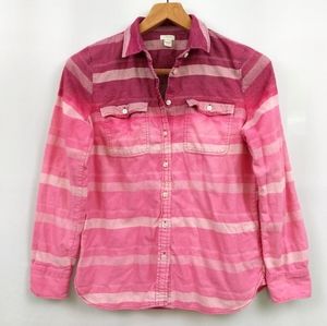 J. Crew Factory Flannel Shirt Ombre Striped Bleach Dipped Button Front Pink Med
